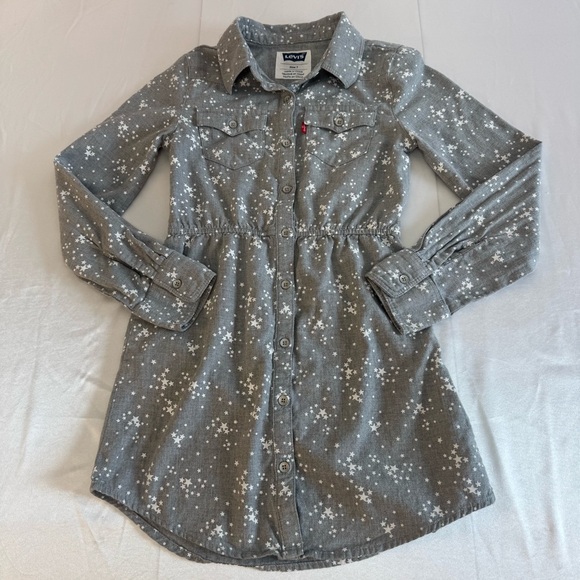 Levi's Gray Star Patterned Button-Up Long Sleeve Shirt Dress - Picture 1 of 13